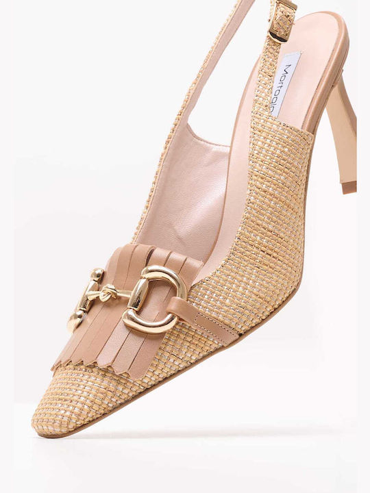 Mortoglou Leather Beige Heels with Strap