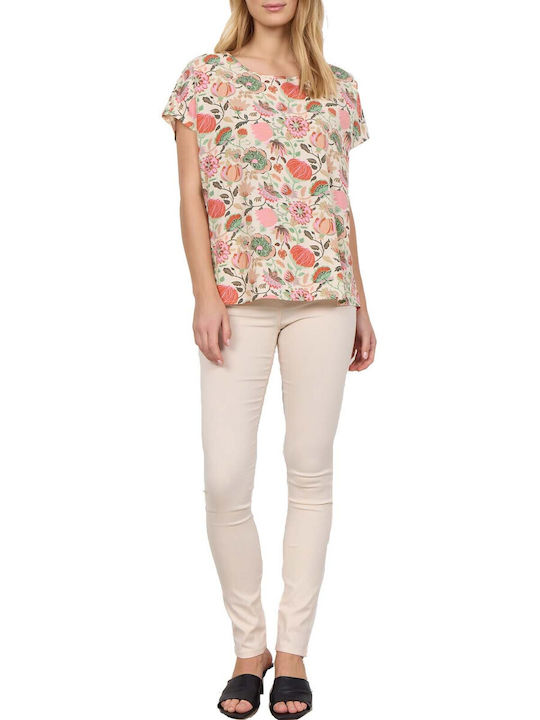 Soya Concept Damen Sommer Bluse Blumen Pink