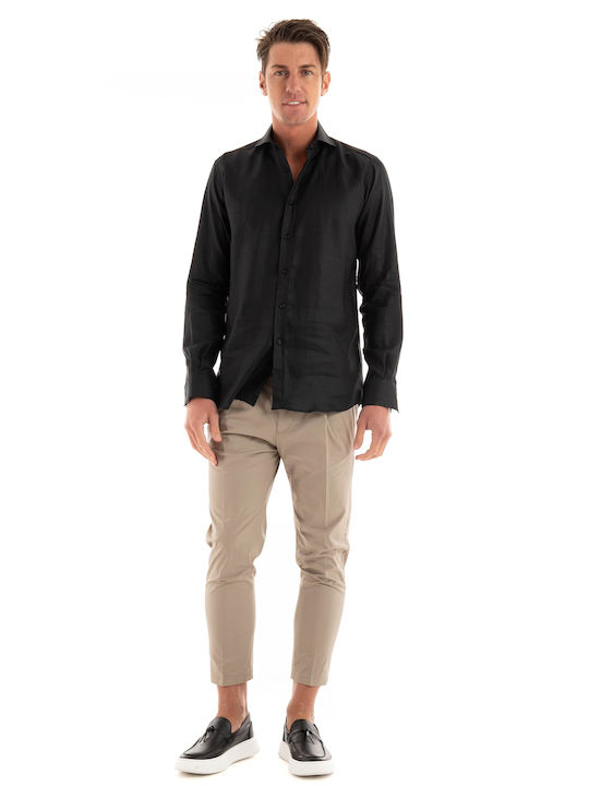 Karl Lagerfeld Men's Shirt Long Sleeve Linen Black