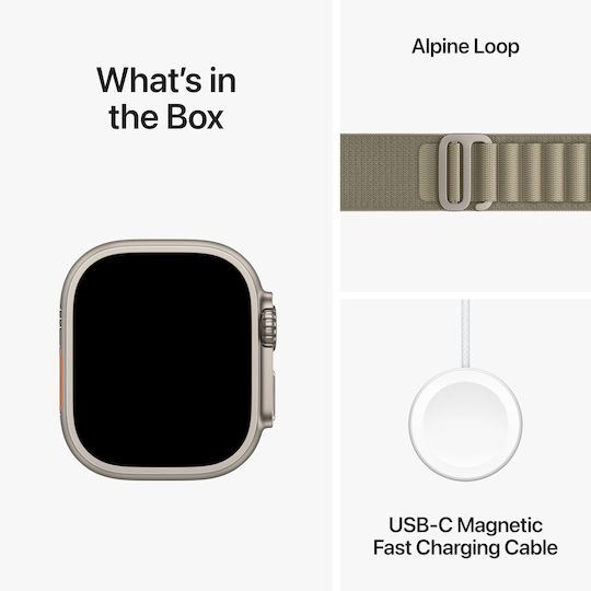 Apple Watch Ultra 2 Titanium 49mm Waterproof with eSIM and Heart Rate Monitor (Olive Alpine Loop - Small)