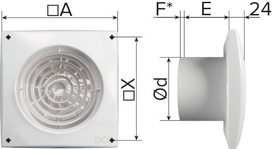Era Επιτοίχιος Εξαεριστήρας Μπάνιου 125mm Λευκός