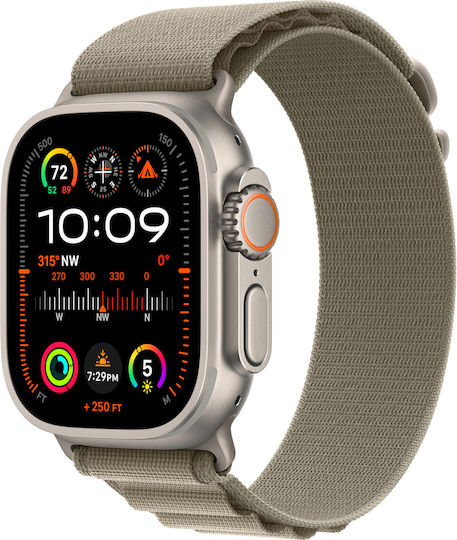 Apple Watch Ultra 2 Titanium 49mm Waterproof with eSIM and Heart Rate Monitor (Olive Alpine Loop - Medium)