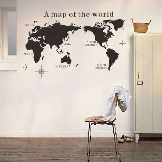 Decorative Sticker, Self-adhesive, World Map With Continents, Black, Original Deals
