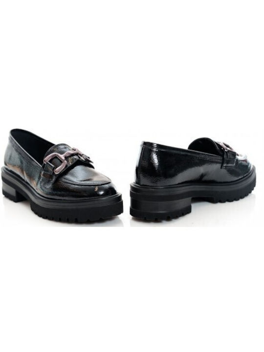 Stefania Patent Leather Women's Loafers in Black Color