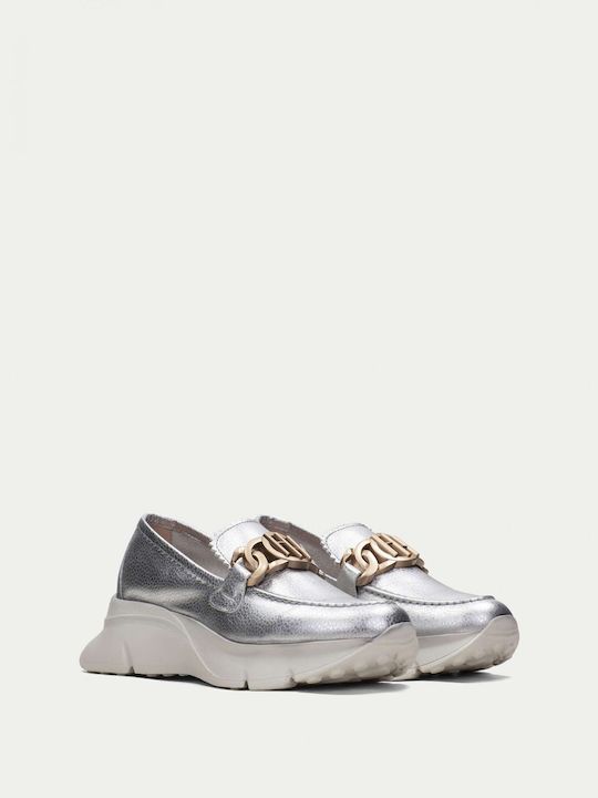 Hispanitas Leather Women's Loafers in Silver Color