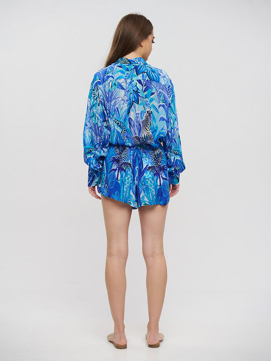 Langärmelig Damen Hemd Blue/turquoise