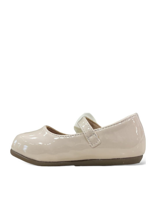 Kids Anatomic Leather Ballerinas with Hoop & Loop Closure Beige