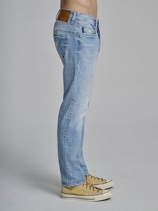 Simon Men's Elastic Jeans Pants with Slim Fit Blue