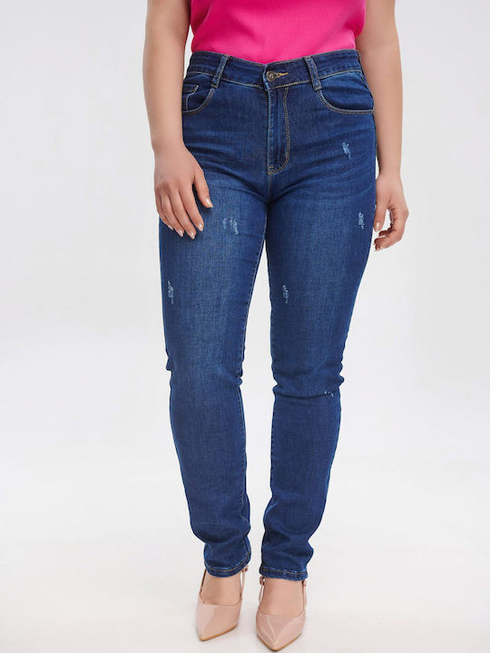 Jucita High Waist Women's Jeans Push Up in Straight Line