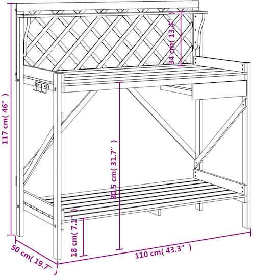 vidaXL Βάση Γλάστρας Ξύλινη Καφέ με Καφασωτό 110x50x117εκ.