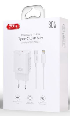 XO Ladegerät mit USB-C Anschluss und Kabel USB-C - Lightning 30W Stromlieferung Weißs (L131)