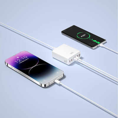 XO Suport de Încărcare GaN cu 3 Porturi USB-A și 3 Porturi USB-C 75W în culoarea Alb (L133)