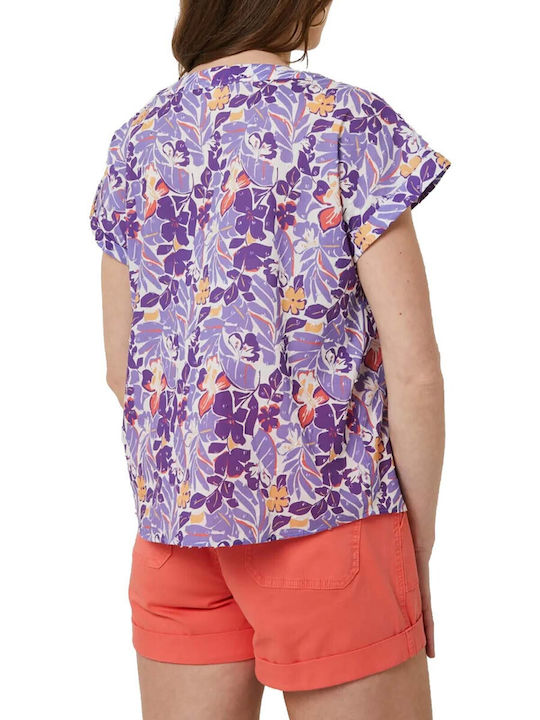 C'est Beau La Vie Women's Floral Short Sleeve Shirt Purple