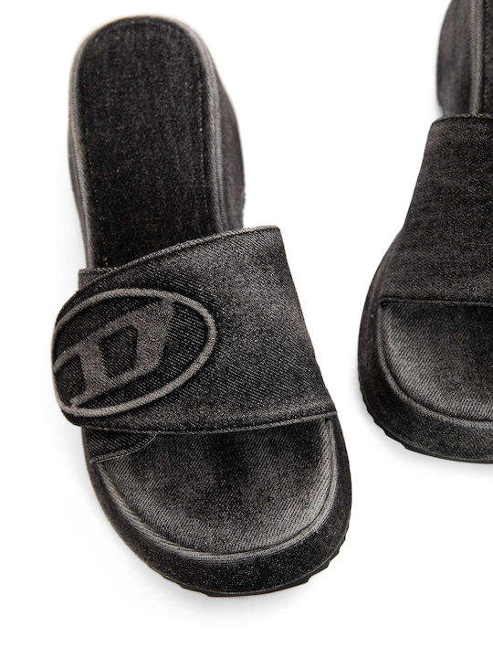 Diesel Mules cu Mare Toc în Negru Culoare