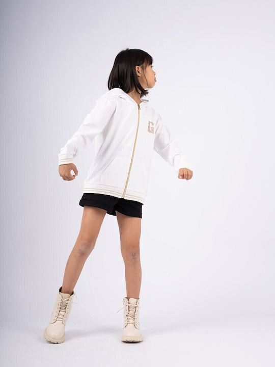 Kids Sweatshirt Cardigan with Hood and Pockets Ecru