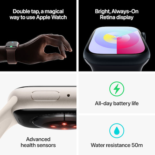 Apple Apple Watch Series 9 Aluminium 41mm Wasserdicht mit Herzfrequenzmesser Midnight Aluminium Gehäuse mit Sport Loop Midnight (S/M) - S/M