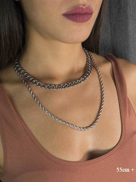 Jt Unisex Αλυσίδα Λαιμού Chain Ατσάλι Σχοινί 4mm Ασημί