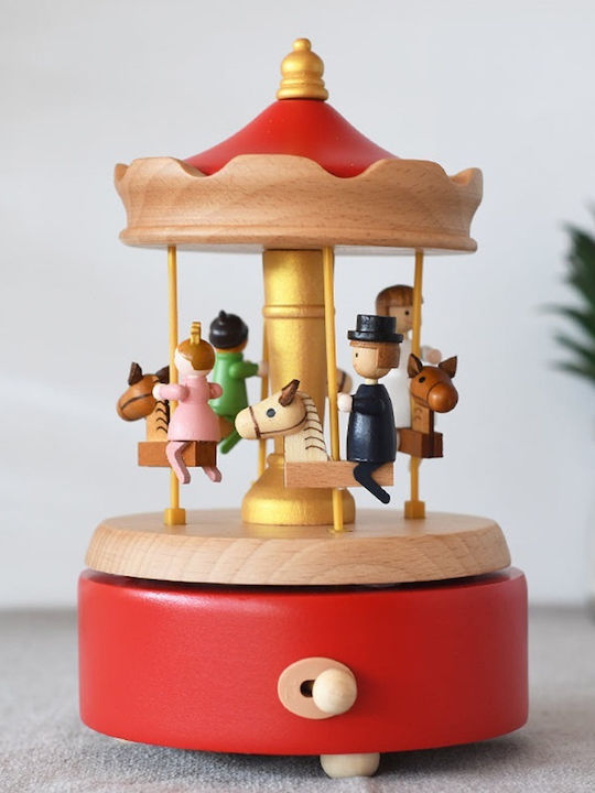 TS Collection Christmas Decorative Wooden Carousel with Music and Movement