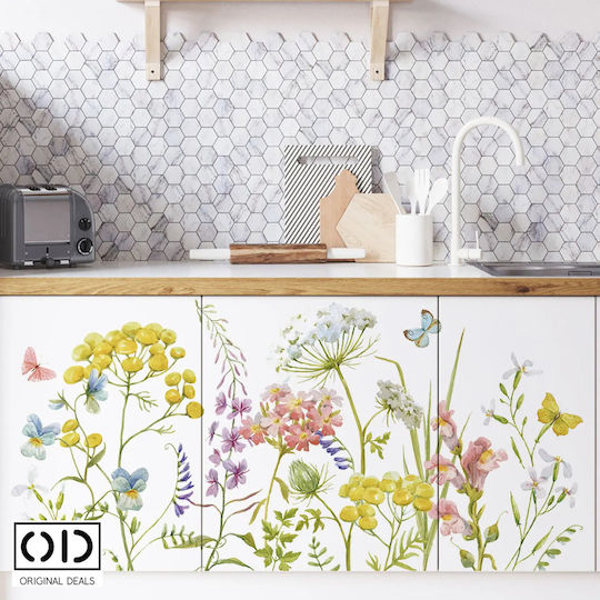 Sticker Decorativ de Perete pentru Living și Dormitor, Flori de Țară, Autoadeziv, 60 X 30 Cm, Oferte Originale