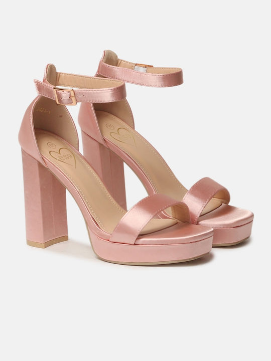 Satin High-Heeled Sandals Pink