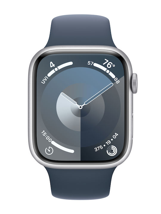 Apple Watch Series 9 Aluminium 45mm Αδιάβροχο με Παλμογράφο (Silver με Storm Blue Sport Band (M/L))