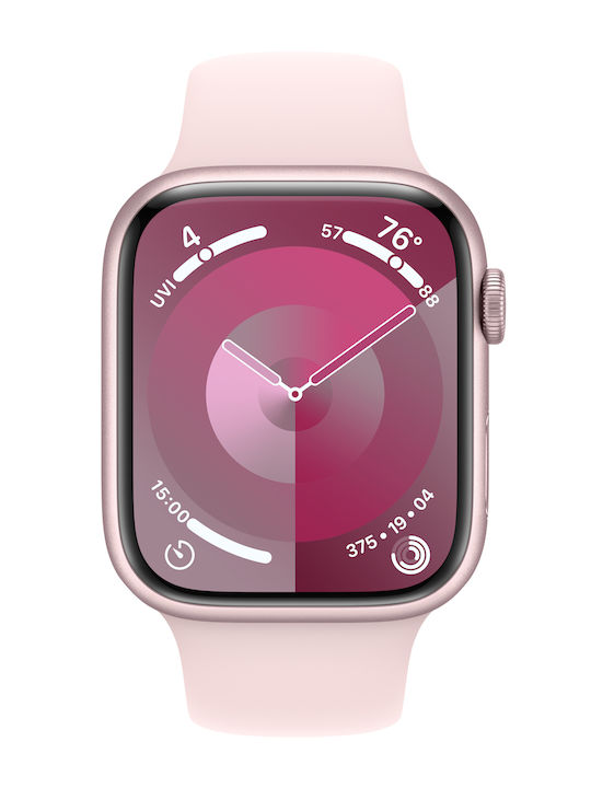 Apple Watch Series 9 Aluminium 45mm Αδιάβροχο με Παλμογράφο (Pink με Light Pink Sport Band (M/L))