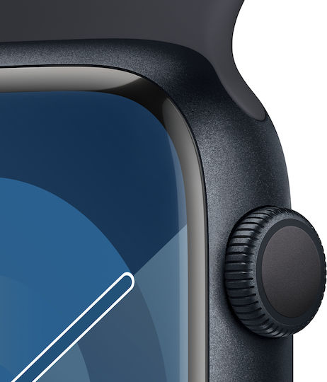 Apple Watch Series 9 Aluminum 45mm Waterproof with Heart Rate Monitor (Midnight with Midnight Sport Band - M/L)