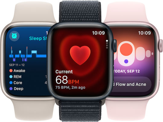 Apple Watch Series 9 Aluminum 45mm Waterproof with Heart Rate Monitor (Midnight with Midnight Sport Band - M/L)