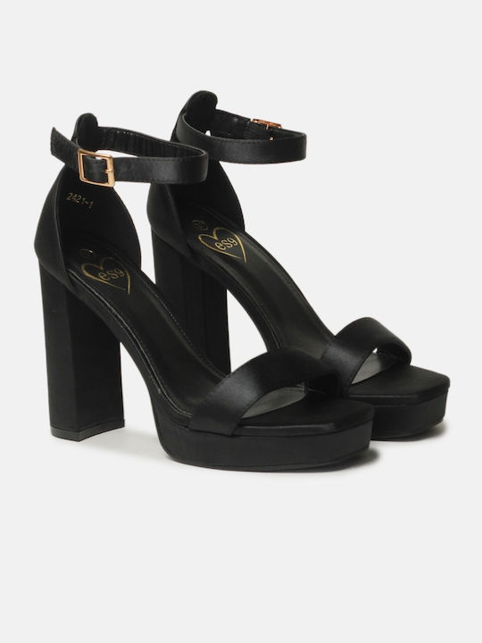 Satin High-Heeled Sandals Black