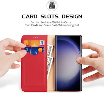 Samsung Galaxy S24 Ultra 5g Dux Ducis Dux Ducis Dux Ducis Hivo Series Case with Rfid Blocking, Support Base, Magnetic Closure Card Slots Flip Wallet Case made of genuine leather and Tpu Red