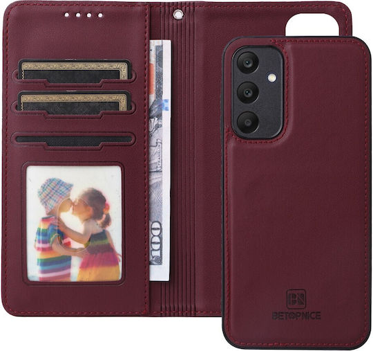 Θήκη Samsung Galaxy A25 5g Betopnice Leather Wallet V005 Με Μαγνητική Αποσπόμενη Πλάτη, Βάση Στήριξης, Υποδοχές Καρτών Και Μαγνητικό Κούμπωμα Βαθύ Κόκκινο