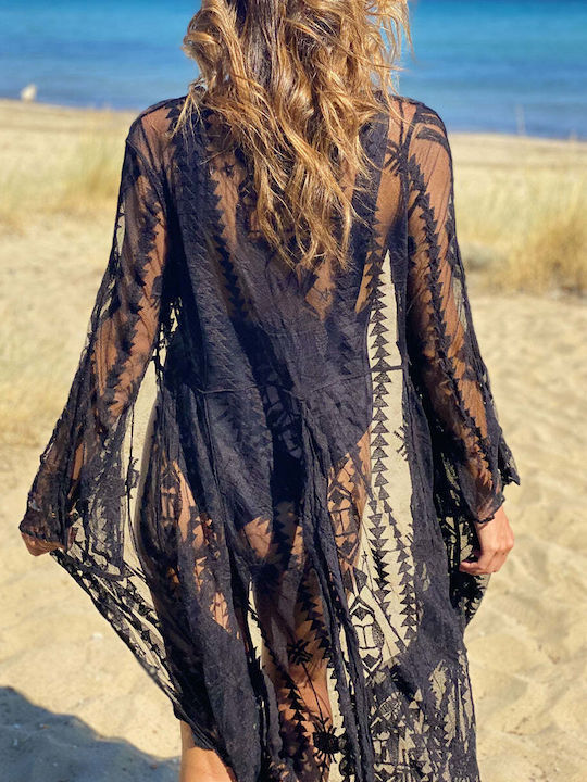 Achilleas Accessories Damen Maxi Kimono Strand Schwarz