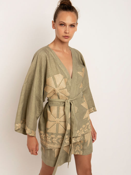 Greek Archaic Kori Long Women's Kimono Tea-gold