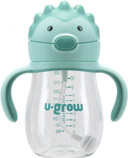 U-Grow Παιδικό Ποτηράκι με Λαβές και Καλαμάκι από Πλαστικό Πράσινο 330ml