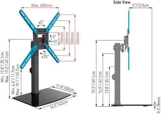 Barkan S320.B Επιτραπέζια Βάση Τηλεόρασης έως 65" και 10kg Μαύρο