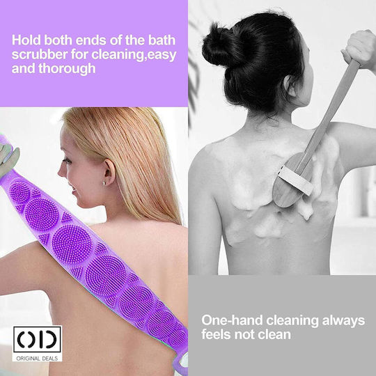 Bath Sponge For Body Washing And Exfoliating Dead Skin, Striped 2-sided Band For Deep Cleaning, Premium Silicone, Purple Original Deals