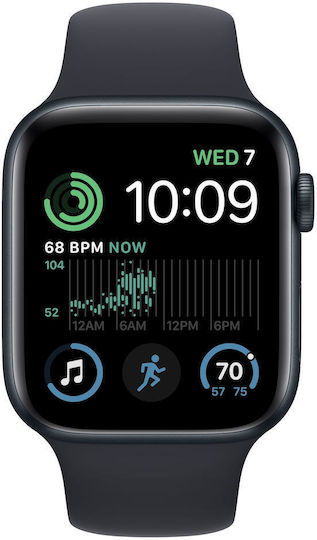 Apple Watch SE 2023 Aluminium 44mm Waterproof with Heart Rate Monitor (Midnight with Midnight Sport Band (M/L))