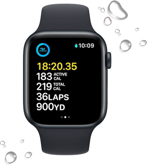 Apple Watch SE 2023 Aluminum 44mm Waterproof with Heart Rate Monitor (Midnight with Midnight Sport Band - M/L)