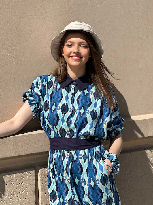 Damen Hemd Blau Druck