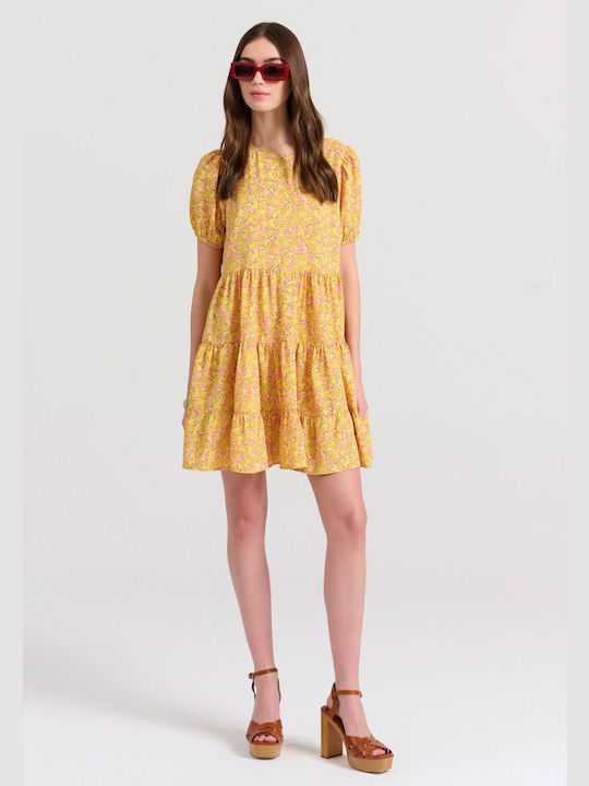 Funky Buddha Mini Dress with Ruffle YELLOW