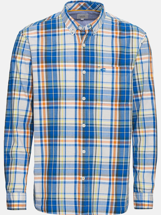 Long-sleeved Cotton Shirt Checked Blue