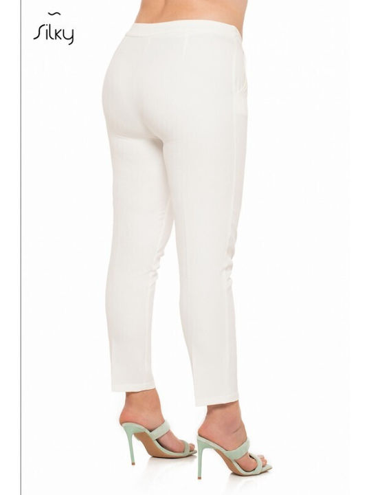 Silky Collection 8855 Women's Fabric Trousers White