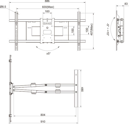 Multibrackets M Universal Long Reach Arm HD 910mm Dual Wall TV Mount with Arm up to 80" and 60kg White
