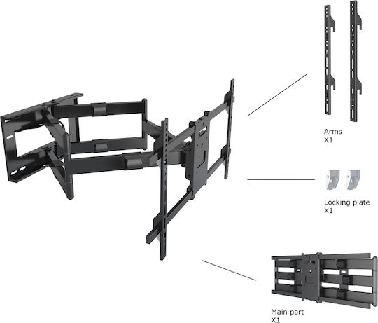 Multibrackets M Universal Long Reach Arm 910mm HD Dual Βάση Τηλεόρασης Τοίχου με Βραχίονα έως 80" και 60kg Μαύρο