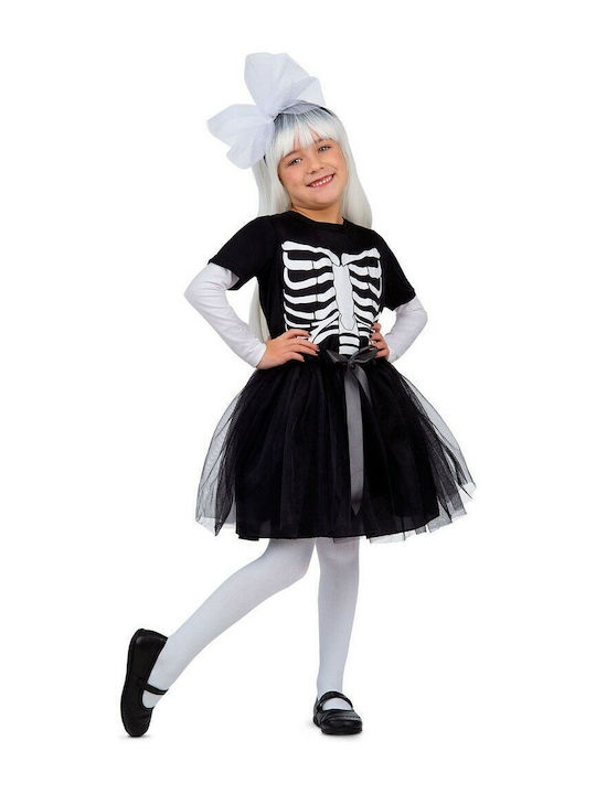 My Other Me Skelett-Kostüm Für Mädchen – Komplett Mit Kleid, Kopfschmuck & Fäustlingen, Größe 7-9 Jahre, Für Halloween & Karneval