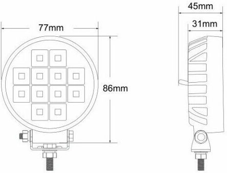 Kamar 12led Work Lamp Metal Round With Switch 12/24v