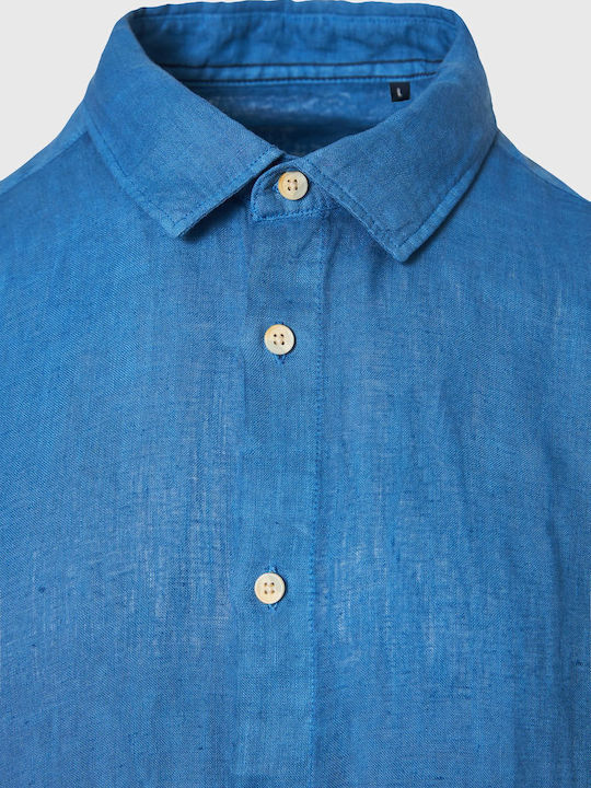 Funky Buddha Men's Shirt Long Sleeve Linen Dutch Blue