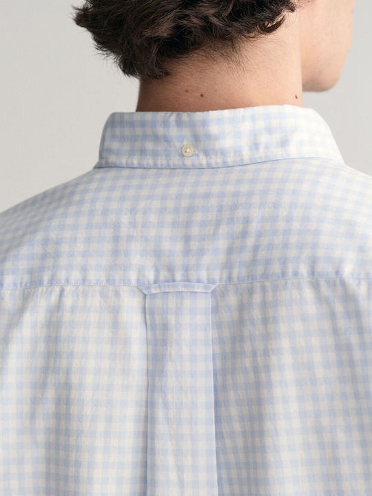 Short-sleeved Cotton Shirt Checked Light Blue