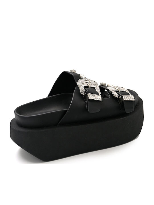 Calhoon Δερμάτινα Γυναικεία Σανδάλια Flatforms Μαύρα