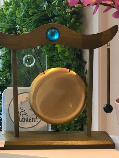Table Handmade Gong With Stick In Wooden Frame 24x22cm